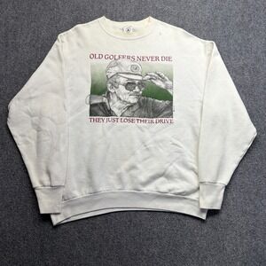 Vintage Delta Old Golfers Never Die Sweatshirt XL Cream Funny Golf Graphic Crew